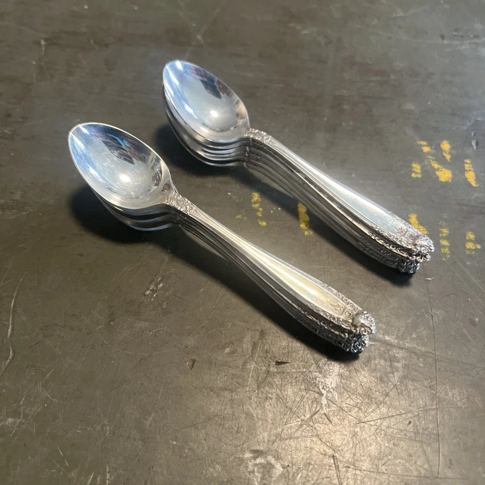 Vintage Nickel Silver Dessert Spoons – Set of 12 – Ornate Pattern